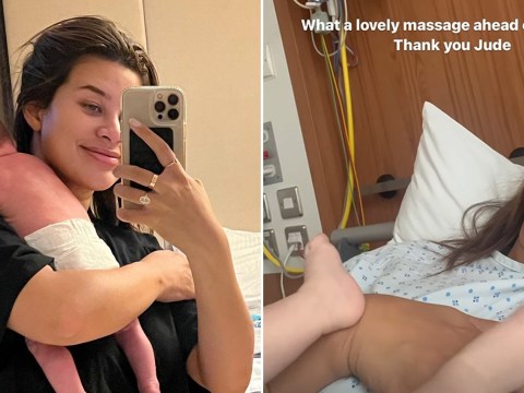 Montana Brown cuddles baby boy in hospital bed after 'scary' surgery for mystery ailment